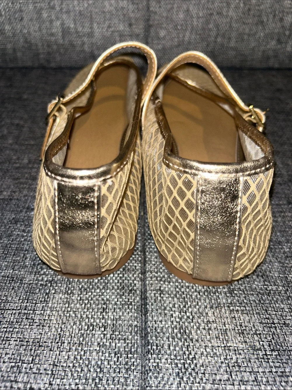 Gold Mesh Mary Jane Flats with Metallic Strap - Picture 4 of 8
